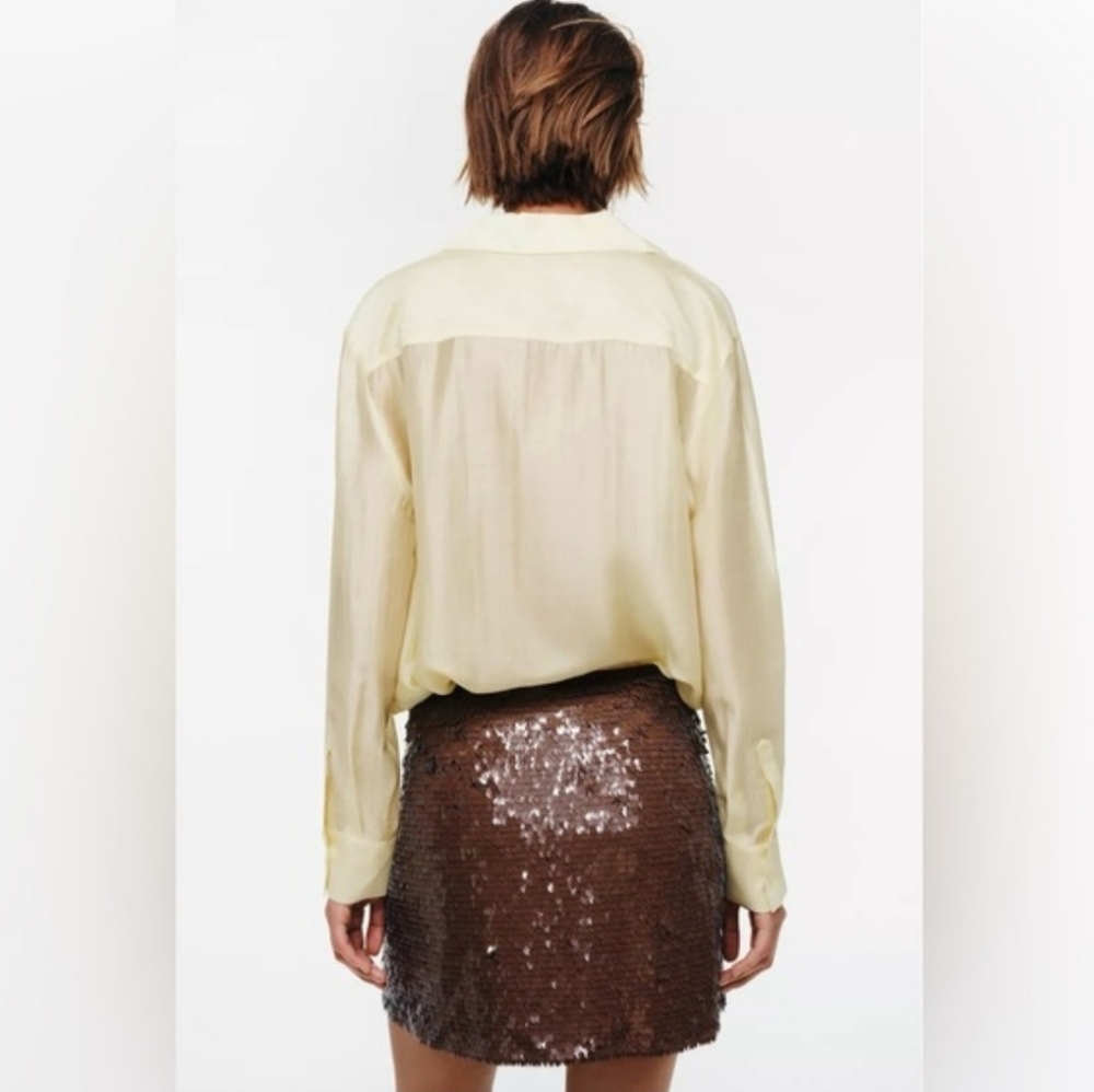 Zara SEQUIN MINI SKIRT BROWN - Picture 12 of 16